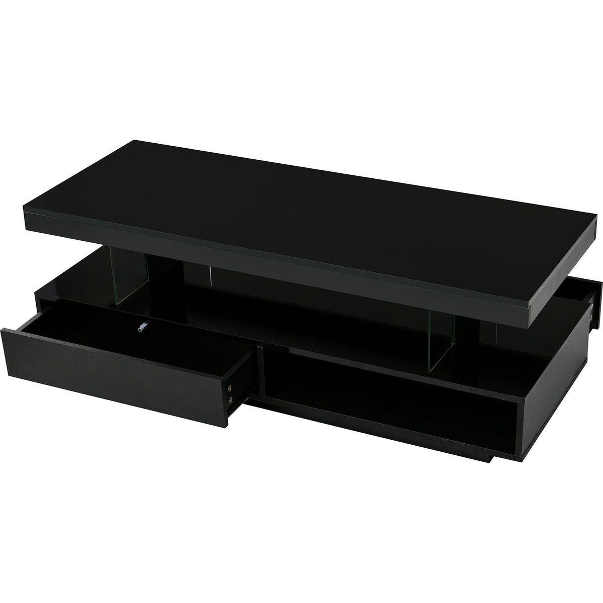 LED Coffee Table with Storage, Modern Center Table with 2 Drawers and Display Shelves, Accent Furniture with LED Lights for Living Room,Black