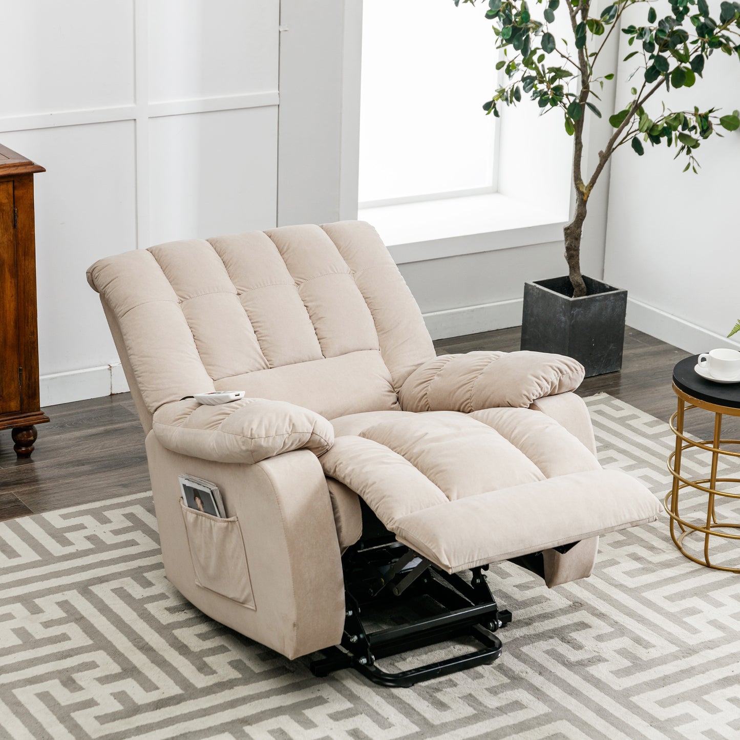 Massage Recliner Chair Electric Power Lift Recliner Chairs with Heat, Vibration, Side Pocket for Living Room Bedroom, Beige