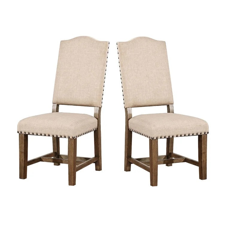 Rustic Classic 2pcs Dining Chairs Beige Fabric Upholstered Cushion Side Chairs Nailhead Trim Kitchen Dining Room Solid wood Light Oak