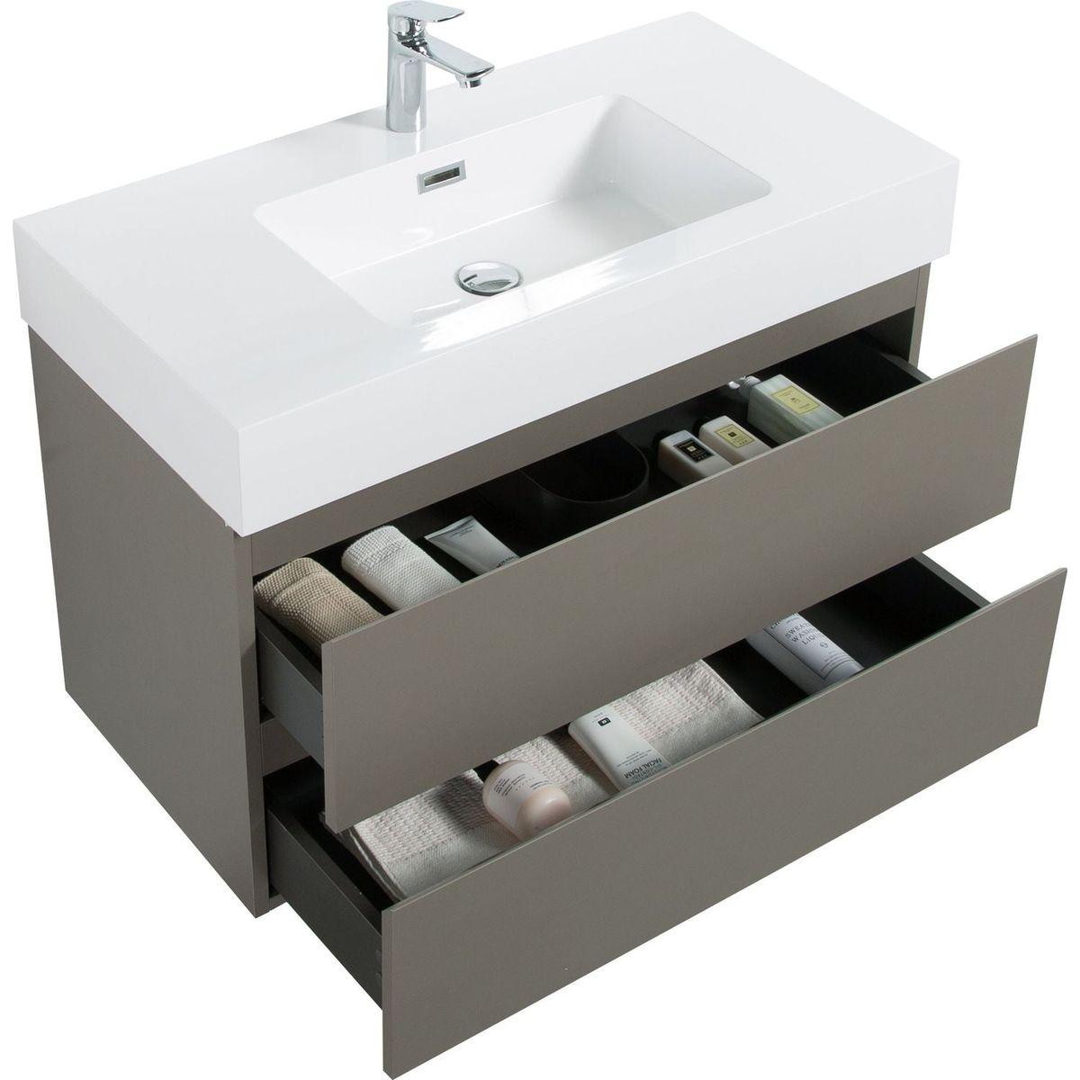 Alice 36" Gray Bathroom Vanity with Sink, Large Storage Wall Mounted Floating Bathroom Vanity for Modern Bathroom, One-Piece White Sink Basin without Drain and Faucet