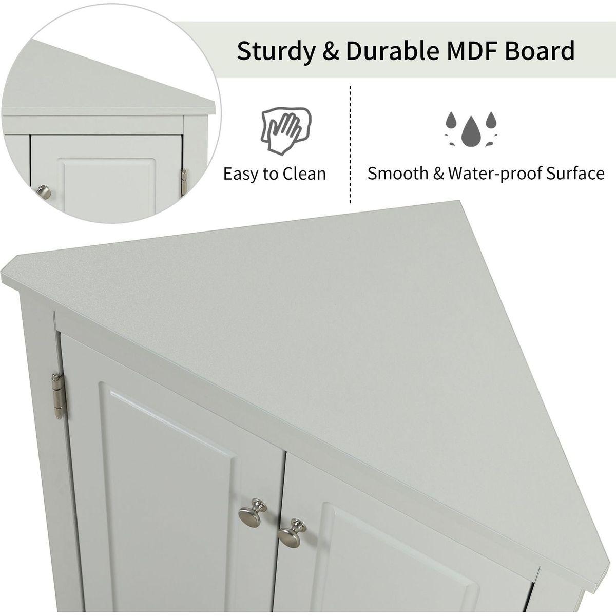 Grey Triangle Bathroom Storage Cabinet with Adjustable Shelves, Freestanding Floor Cabinet for Home Kitchen