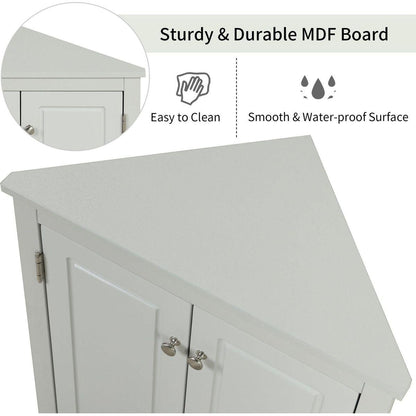 Grey Triangle Bathroom Storage Cabinet with Adjustable Shelves, Freestanding Floor Cabinet for Home Kitchen