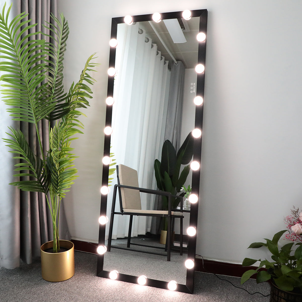 Hollywood Full Length Mirror with Lights Full Body Vanity Mirror with 3 Color Modes Lighted Standing Floor Mirror for Dressing Room Bedroom Wall Mounted Touch Control Black 63x24inch - Streamdale Furniture