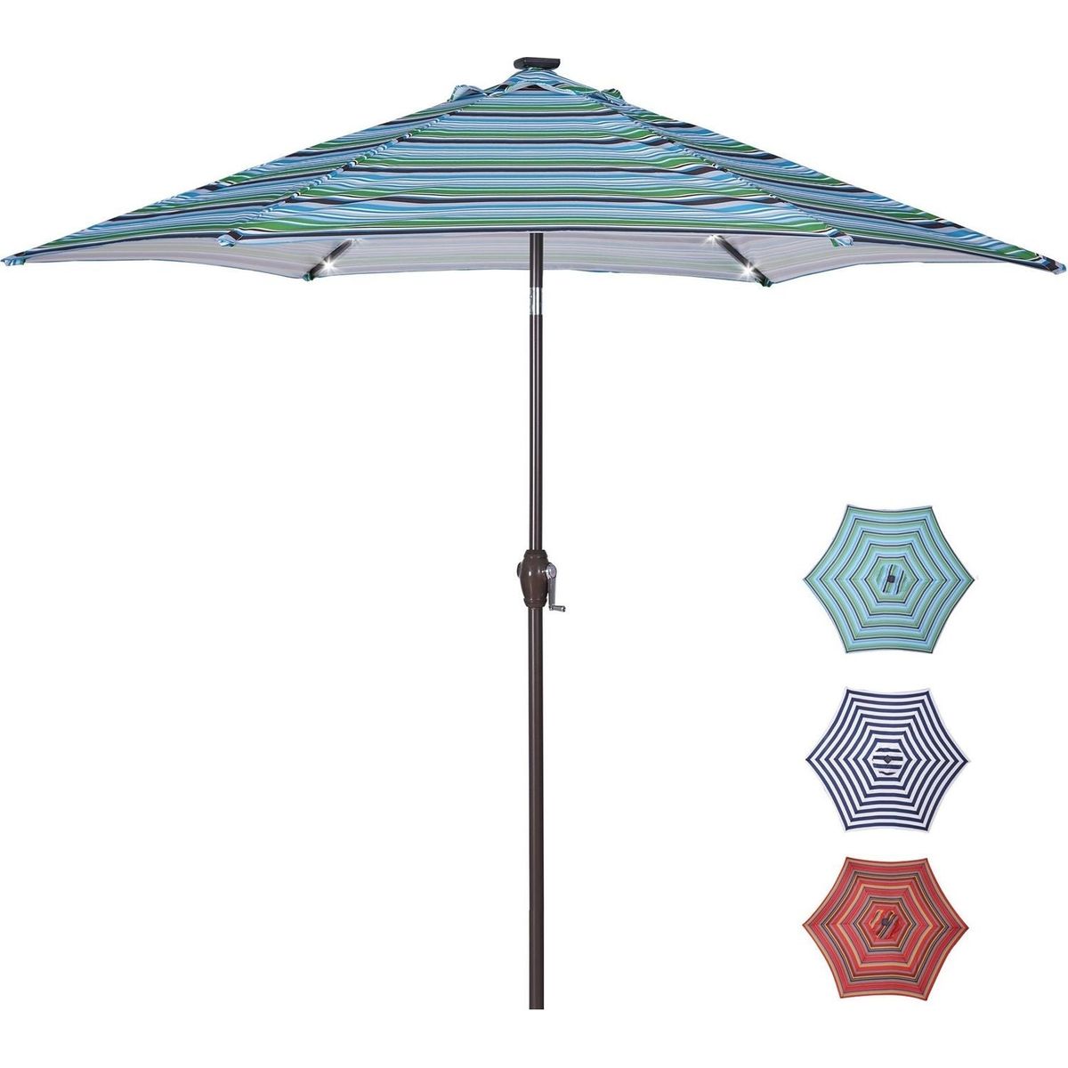 Outdoor Patio 8.7-Feet Market Table Umbrella with Push Button Tilt and Crank, Blue Stripes With 24 LED Lights[Umbrella Base is not Included]