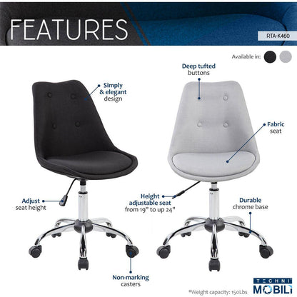 Armless Task Chair with Buttons, Black