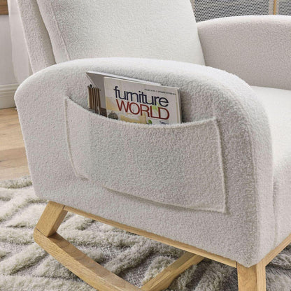 27.6"W Modern Accent High Backrest Living Room Lounge Arm Rocking Chair, Two Side Pocket, Teddy White (Ivory)