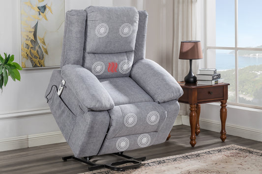 Electric Power Recliner Chair With Massage For Elderly, Remote Control Multi-function Lifting, Timing, Cushion Heating Chair With Side Pocket Light Grey