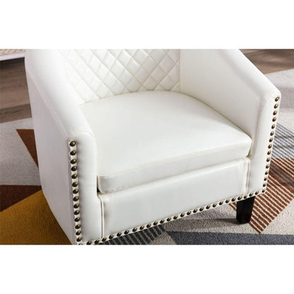 accent Barrel chair living room chair with nailheads and solid wood legs white pu leather