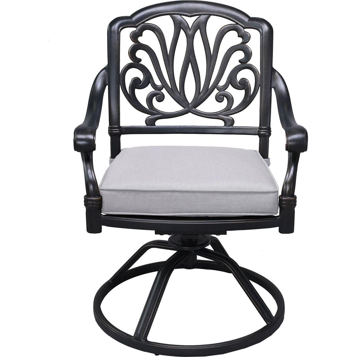 Patio Outdoor Aluminum Dining Swivel Rocker Chairs With Cushion, Set of 2, Cast Silver