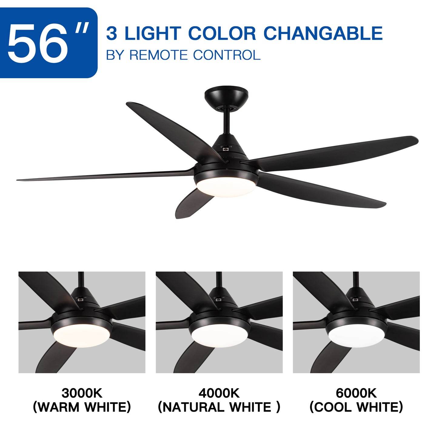 56 In Intergrated LED Ceiling Fan Lighting with Black ABS Blade