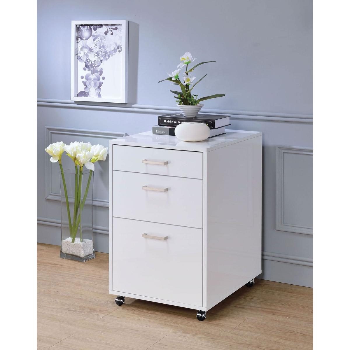 Coleen File Cabinet in White High Gloss & Chrome