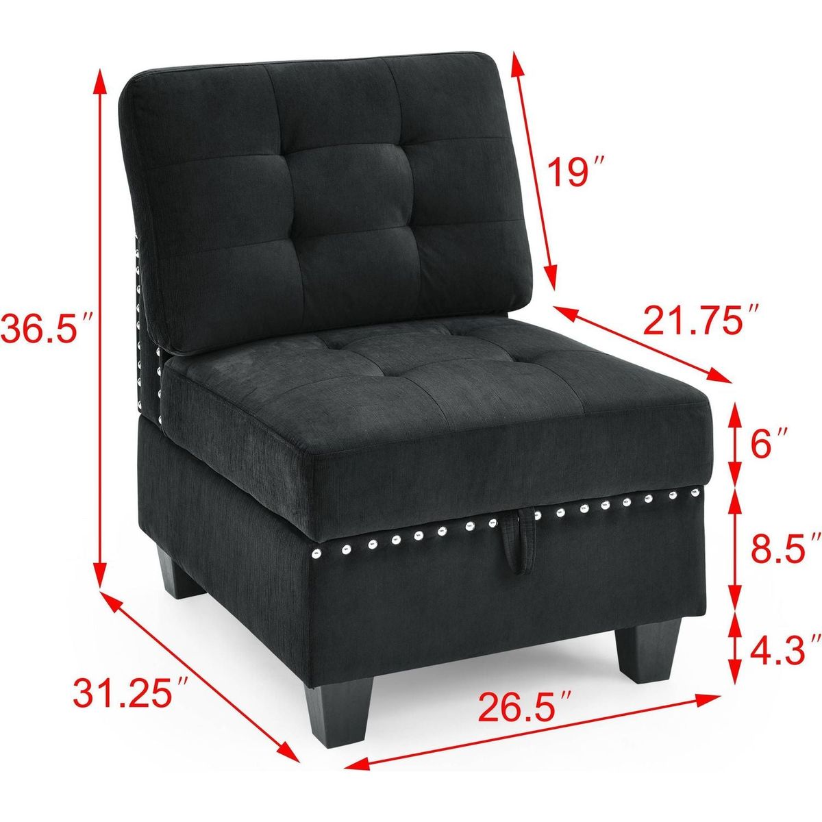 L shape Modular Sectional Sofa DIY Combination Includes Three Single Chair Two Corner and Two Ottoman Black Velvet.