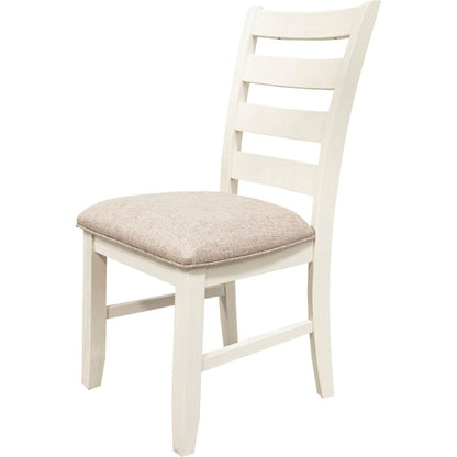 White Classic 2pcs Dining Chairs Set Rubberwood Beige Fabric Cushion Seats Ladder Backs Dining Room Furniture Side Chair