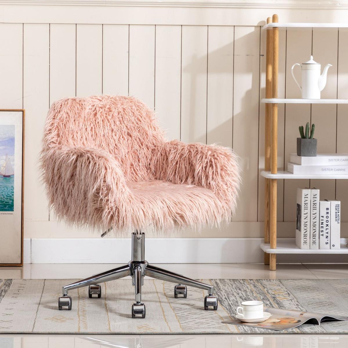 Modern Faux fur home office chair, fluffy chair for girls, makeup vanity Chair