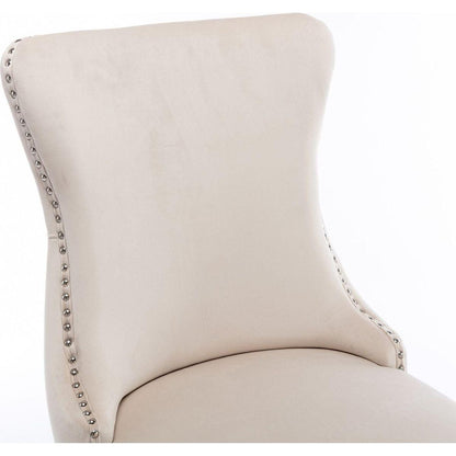 Upholstered Wing-Back Dining Chair with Backstitching Nailhead Trim and Solid Wood Legs, Set of 2, Beige, 8809BG, KD