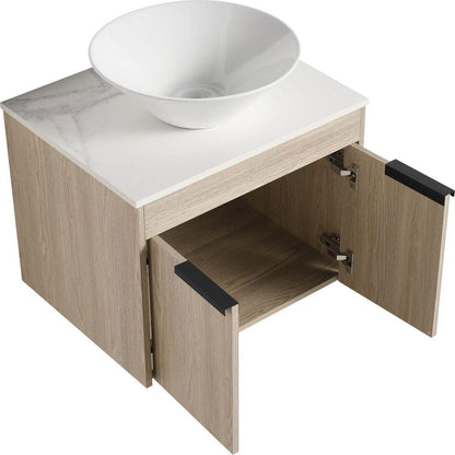 24" Modern Design Float Bathroom Vanity With Ceramic Basin Set, Wall Mounted White Oak Vanity With Soft Close Door, KD-PackingD-Packing Pieces