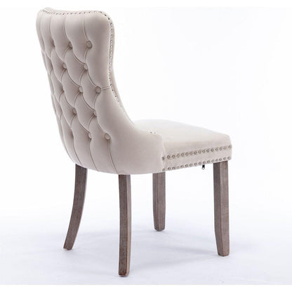 Upholstered Wing-Back Dining Chair with Backstitching Nailhead Trim and Solid Wood Legs, Set of 2, Beige, 8809BG, KD