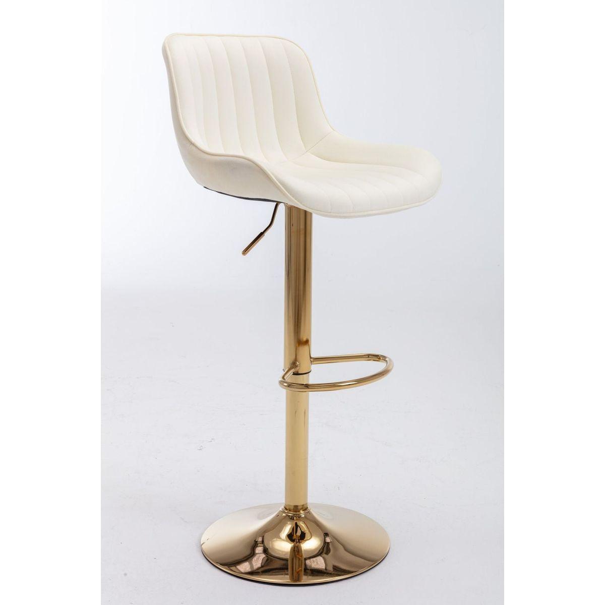 Chrome Footrest and Base Swivel Height Adjustable Mechanical Lifting Velvet + Golden Leg Simple Bar Stool, Set of 2, Ivory - Streamdale Furniture