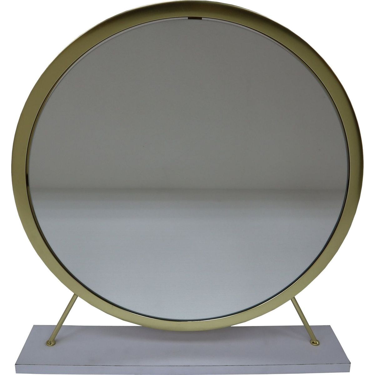 Adao Vanity Mirror & Stool in Faux Fur, Mirror, White & Brass Finish