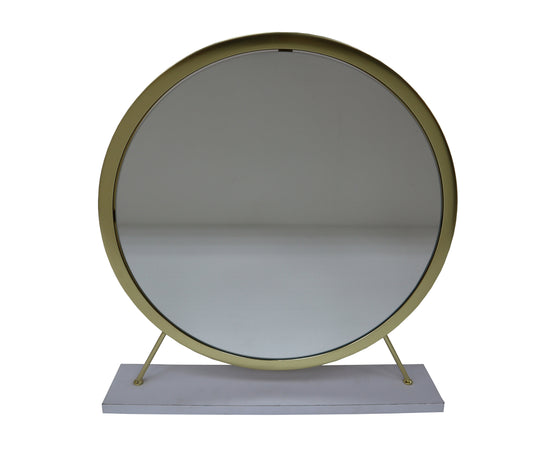 Adao Vanity Mirror & Stool in Faux Fur, Mirror, White & Brass Finish