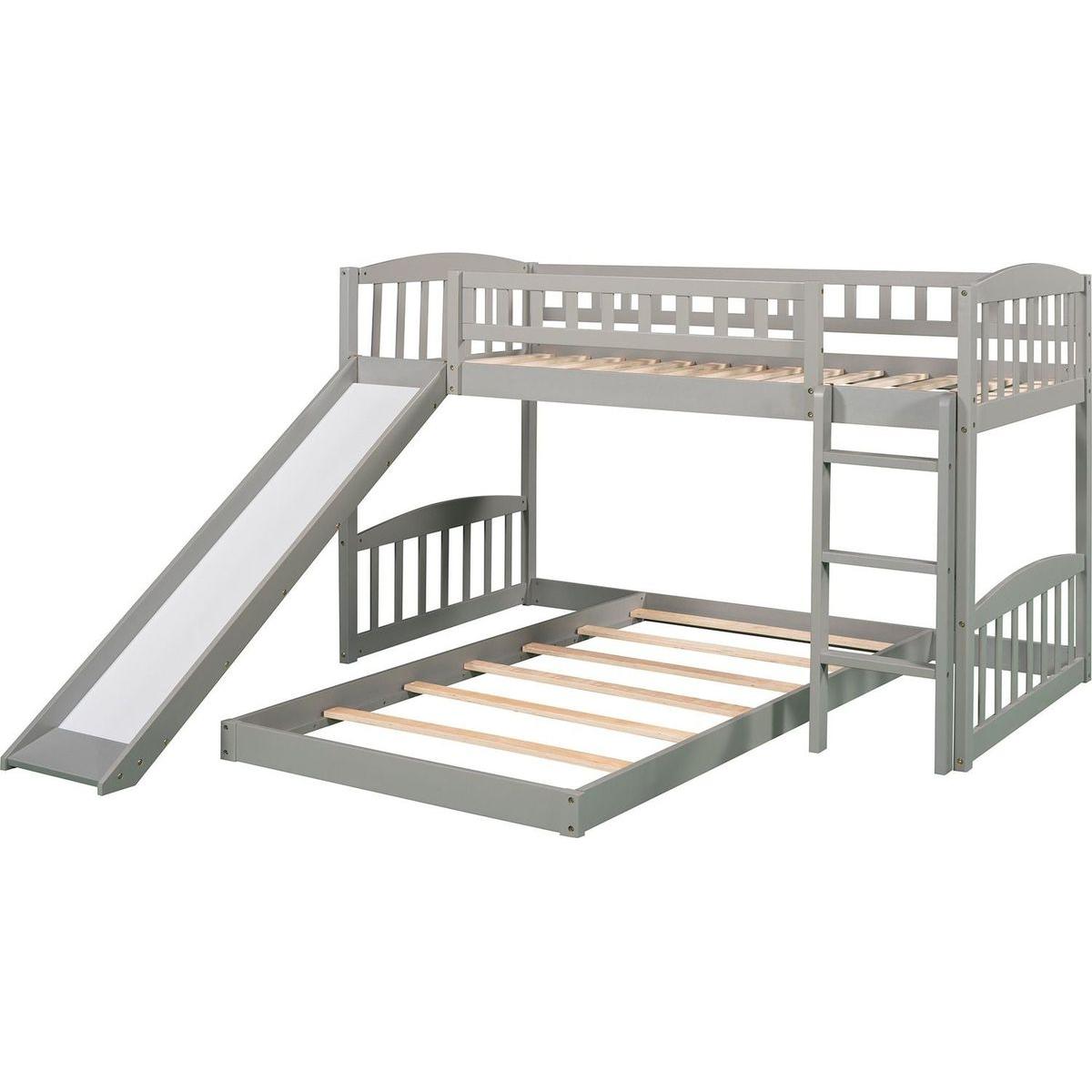 Twin Over Twin Bunk Bed with Slide and Ladder, Gray