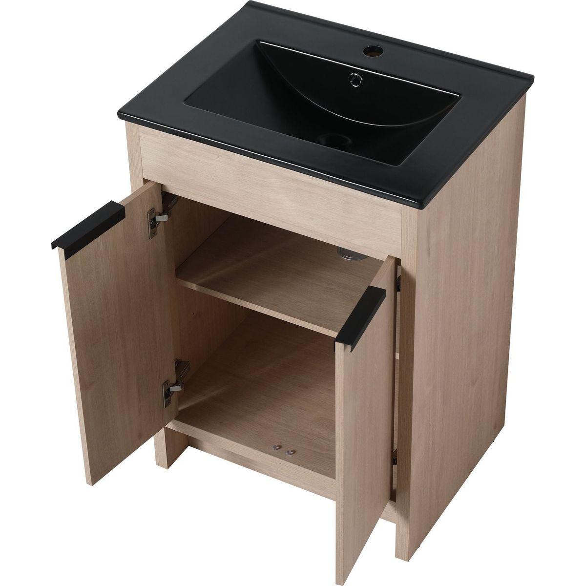 24 Inch Freestanding Bathroom Vanity with Black Ceramic Sink & 2 Soft-Close Cabinet Doors (BLO-G-BL9060BK),W1286S