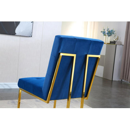 Modern Velvet Dining Chair Set of 2, Tufted Design and Gold Finish Stainless Base