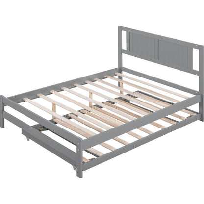 Full Size Platform Bed with Adjustable Trundle, Gray