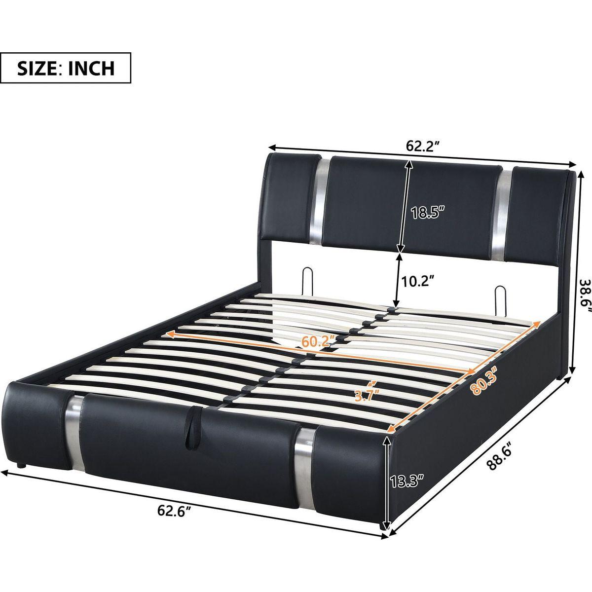 Queen Size Upholstered Faux Leather Platform bed with a Hydraulic Storage System, Black