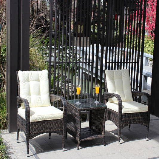 Outdoor patio Furniture sets 3 piece Conversation set wicker Ratten Sectional Sofa With Seat Cushions (Beige Cushion) - Streamdale Furniture