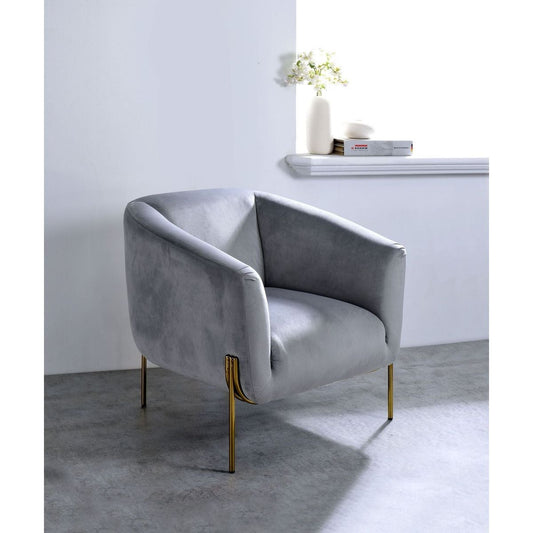 Carlson Accent Chair, Gray Velvet & Gold