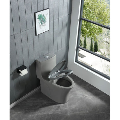 15 1/8 Inch 1.1/1.6 GPF Dual Flush 1-Piece Elongated Toilet with Soft-Close Seat - Light Grey