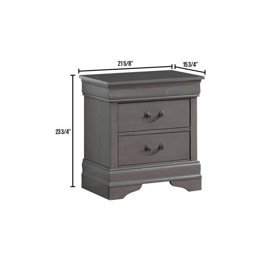 1pc Nightstand Gray Louis Philippe Solid wood English Dovetail Construction Antique Nickle Hanging Pulls