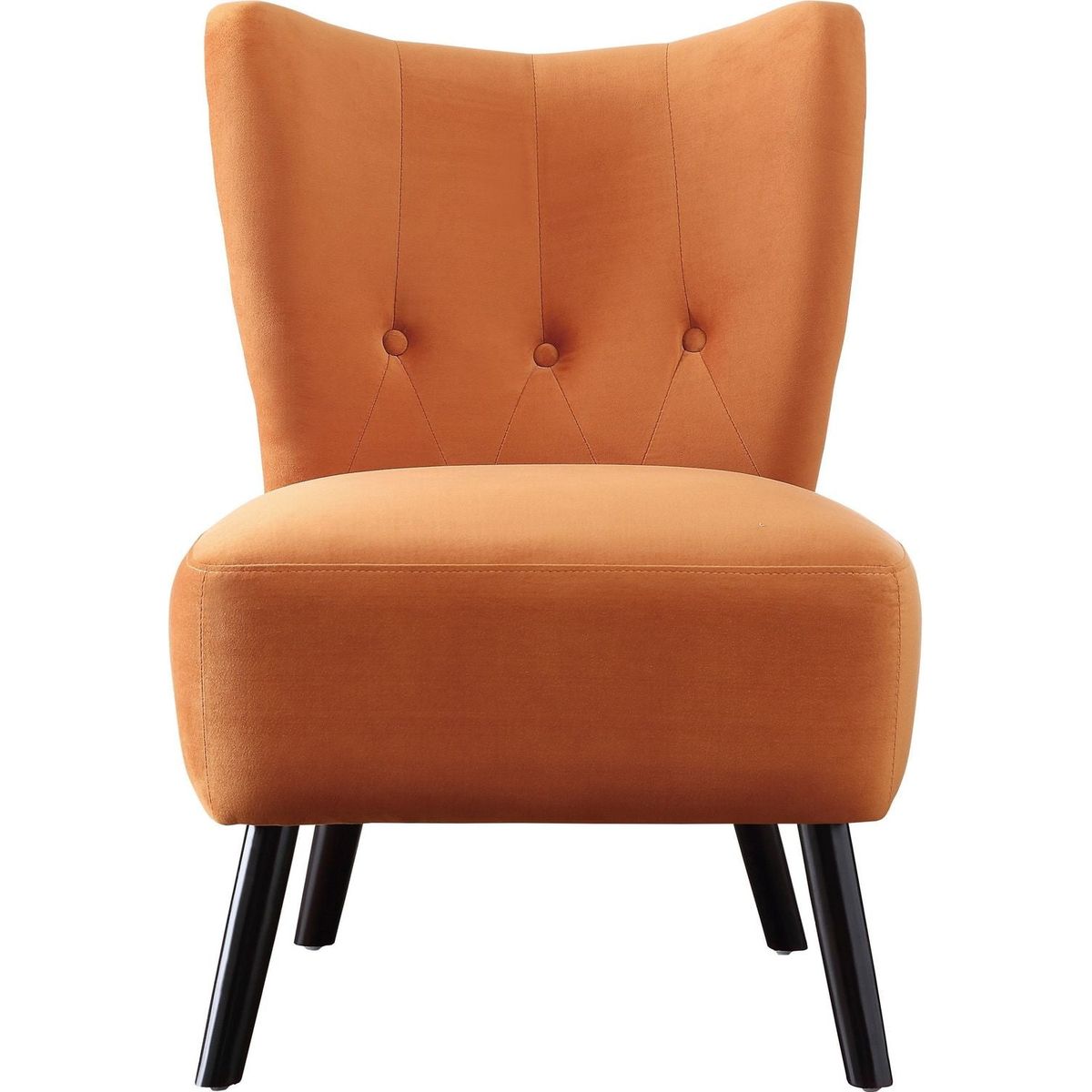 Unique Style Orange Velvet Covering Accent Chair Button-Tufted Back Brown Finish Wood Legs Modern Home Furniture