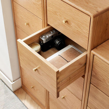 Solid Oak Bedside Table Storage Cabinet for Living Room - Free-Standing Corner Cabinets Storage Table-Four Drawers