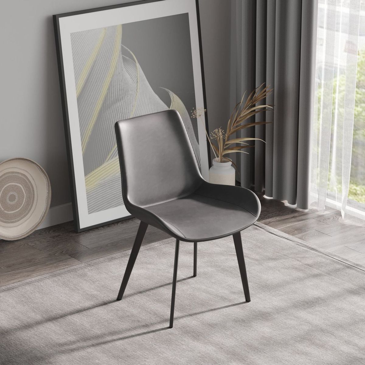 Modern Dining Chair Living Room Black Metal Leg Dining Chair-Grey-4pcs/ctn