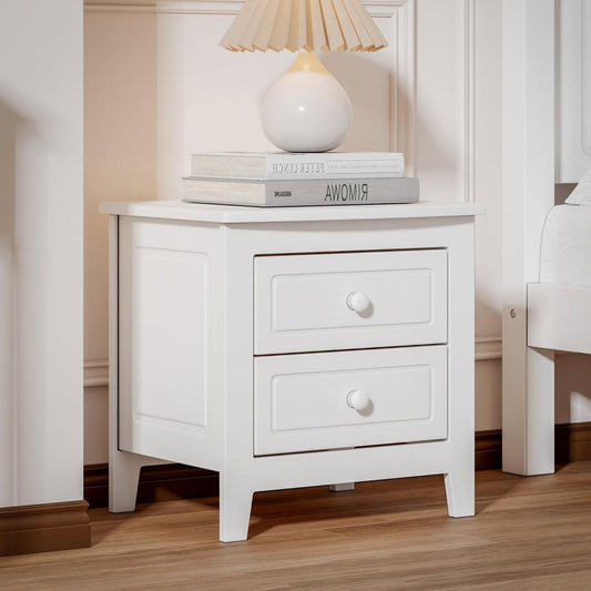 2-Drawer Nightstand for Bedroom, Mid Century Retro Bedside Table with Classic Design,White