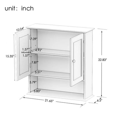 Bathroom Wall Cabinet with Doule Mirror Doors and Shelvs