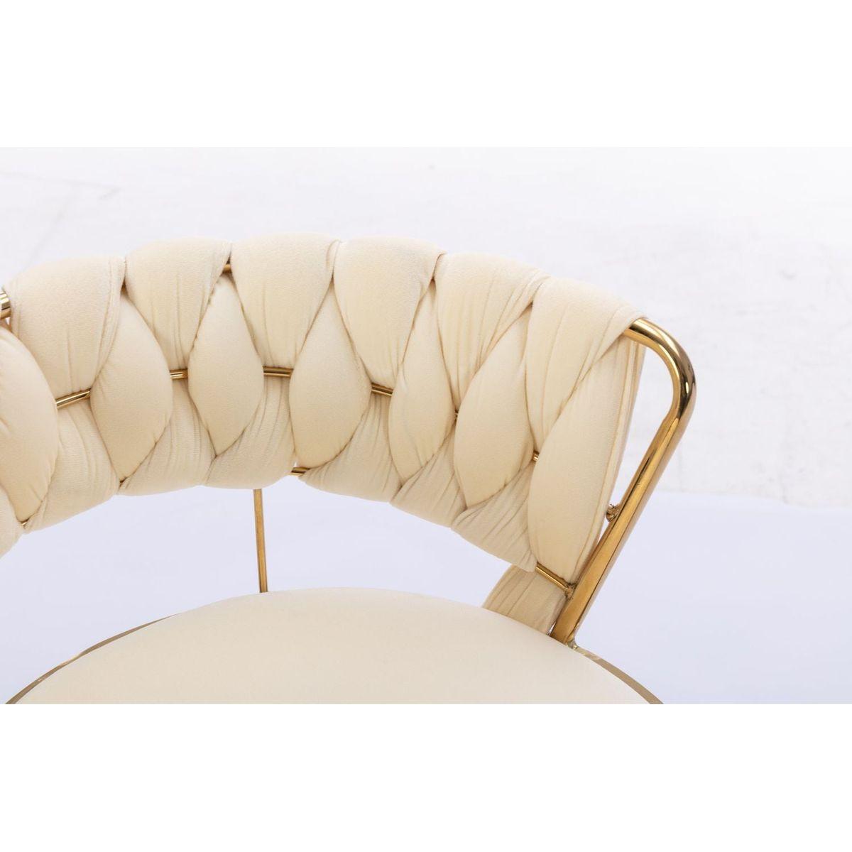 Set of 2 Bar Stools, with Chrome Footrest and Base Swivel Height Adjustable Mechanical Lifting Velvet + Golden Leg Simple Bar Stool-Cream - Streamdale Furniture