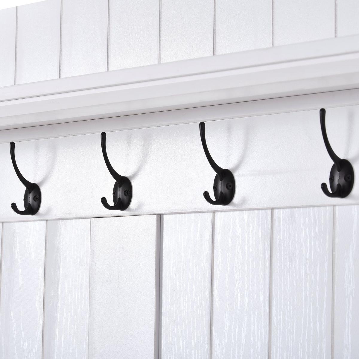 Vintage Style 38.5" Wide Hallway Coat Rack with 5 Metal Hooks and 2 Large Drawers Hall Tree, Metal drawer Handles Entryway Bench Coat Hanger, White