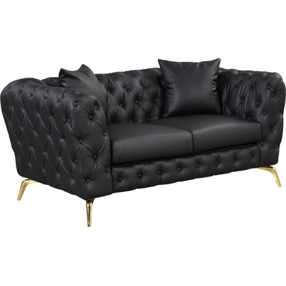 Modern 3-Piece Sofa Sets with Sturdy Metal Legs, Button Tufted Back, PU Upholstered Couches Sets Including Three Seat Sofa, Loveseat and Single Chair for Living Room Furniture Set, Black