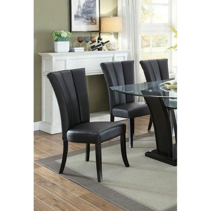 Black Faux Leather Upholstered Lines back Set of 2pc Chairs Dining Room Wide Flair back Chair