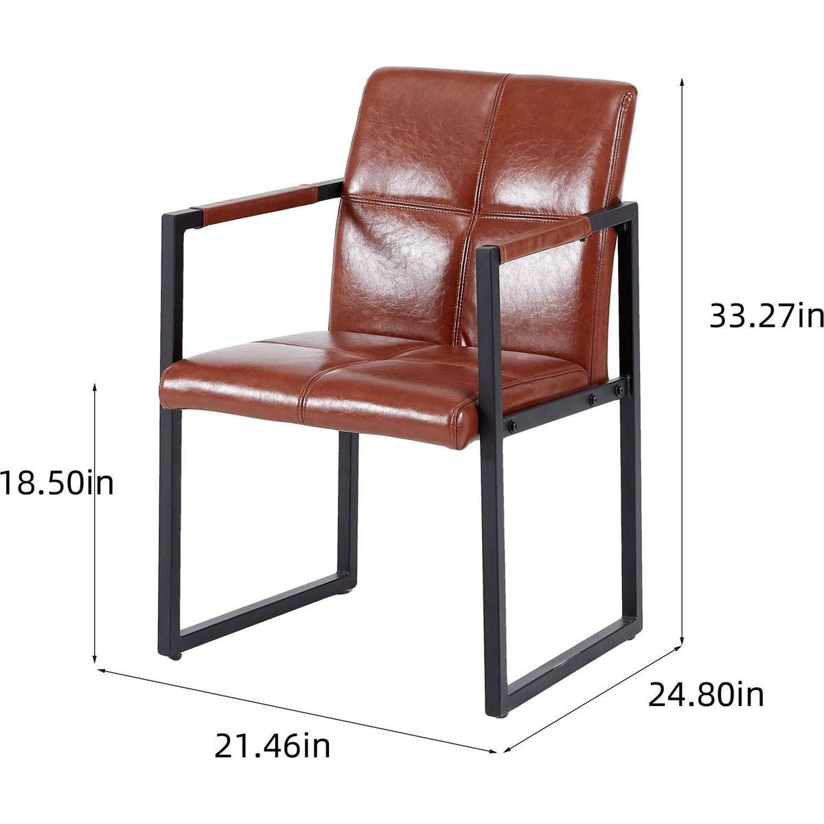 Brown modern european style dining chair PU leather black metal pipe dining room furniture chair set of 2