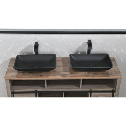 14.38" L -22.25" W -4-3/8 in. H Matte Shell Glass Rectangular Vessel Bathroom Sink in Black with Faucet and Pop-Up Drain in Matte Black