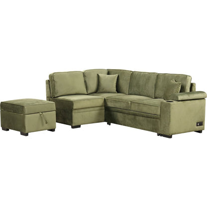 87.4" Sleeper Sofa Bed,2 in 1 Pull Out sofa bed L Shape Couch with Storage Ottoman for Living Room,Bedroom Couch and Small Apartment, Green