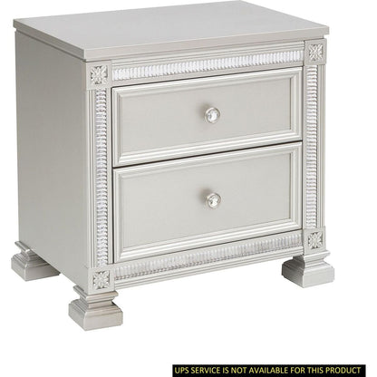 Glamorous Modern Design 1pc Nightstand of 2x Drawers Faux Crystal Knobs Silver Finish Furniture