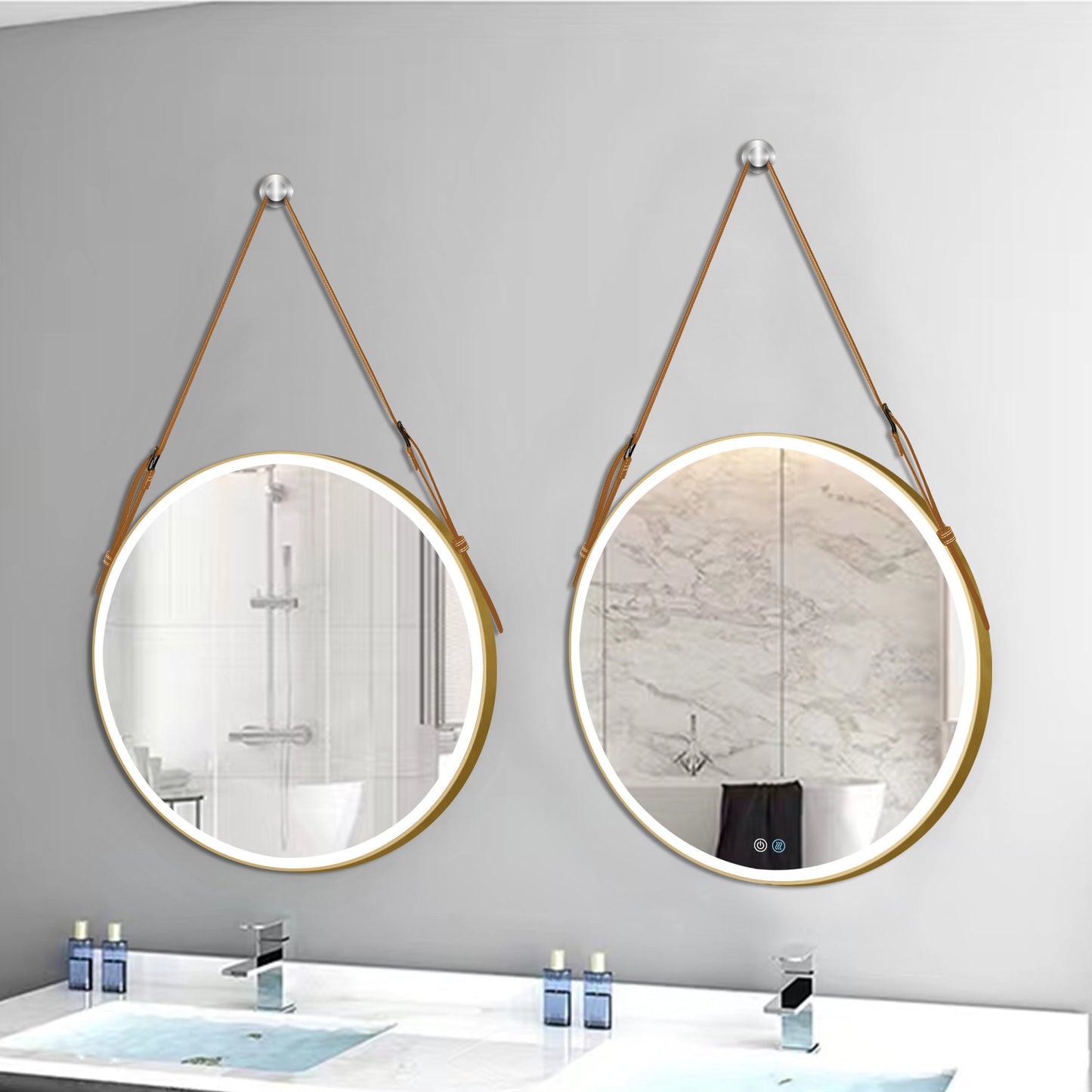 Bathroom LED Mirror 28 Inch Round Bathroom Mirror with Lights Smart 3 Lights Dimmable Illuminated Bathroom Mirror Wall Mounted Large LED Mirror Anti-Fog Lighted Vanity Mirror