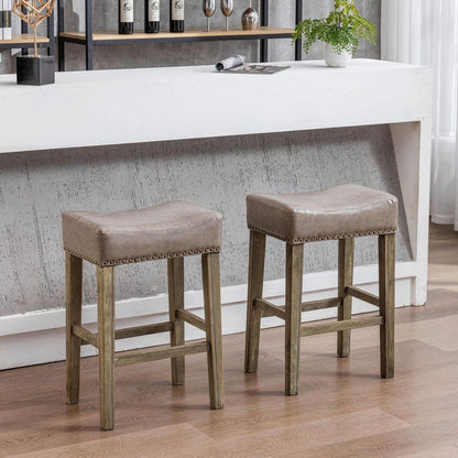 Counter Height 26" Bar Stools for Kitchen Counter Backless Faux Leather Stools Farmhouse Island Chairs (26 Inch, Gray, Set of 2)