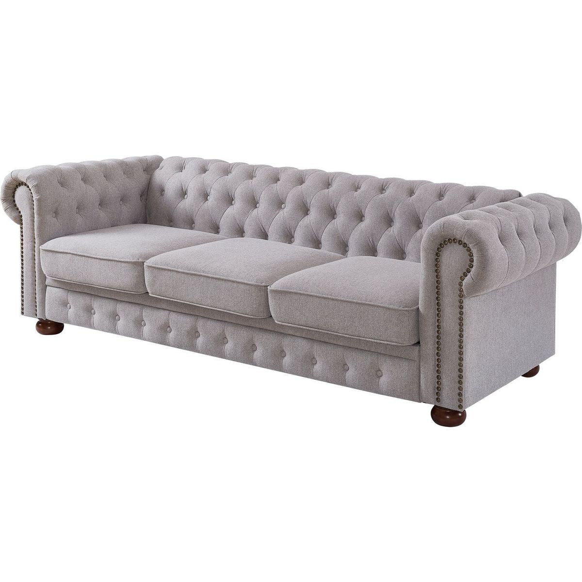 Chesterfield sofa in linen fabric (Light Grey)