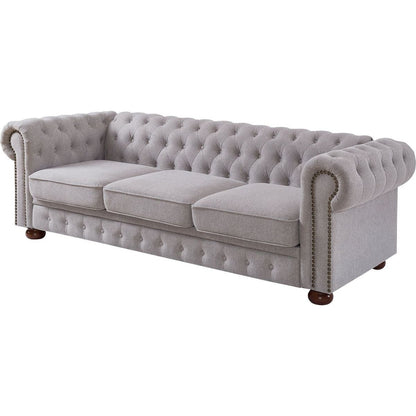 Chesterfield sofa in linen fabric (Light Grey)